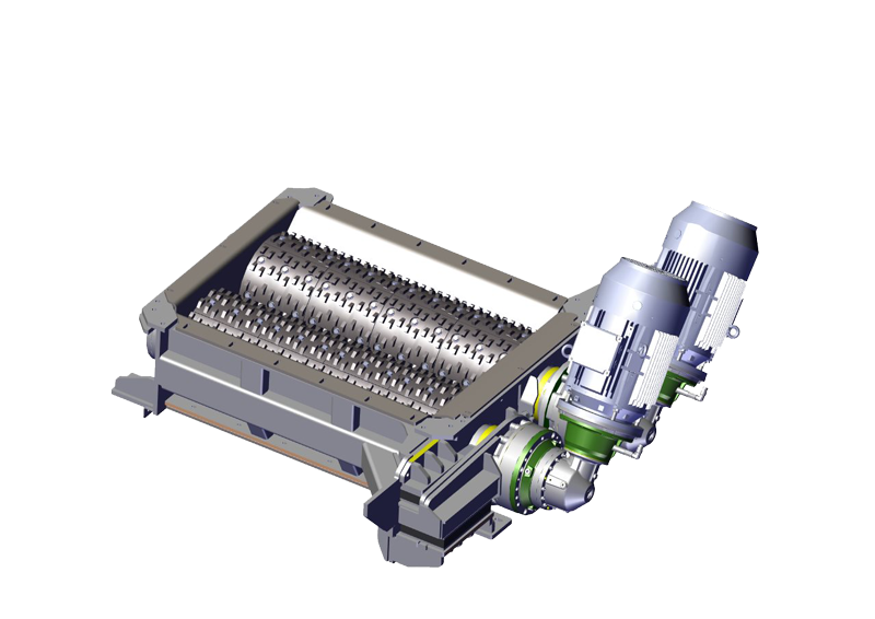 Rozdrabniacz CAMS CTR 1200 stosowany jako dodatkowy moduł do granulatora stacjonarnego z długim podajnikiem