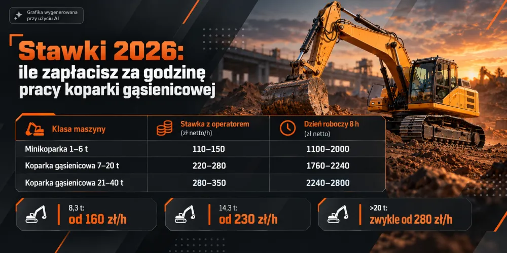 Ile kosztuje godzina pracy koparki gąsienicowej w 2026 roku